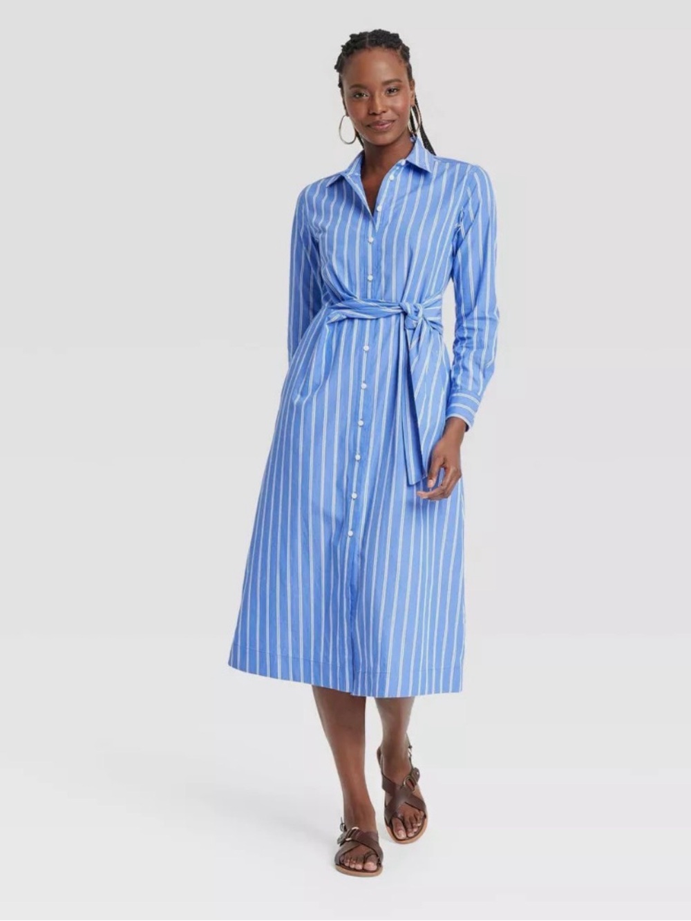 Universal Thread Blue and White Striped Midi Shirt Dress